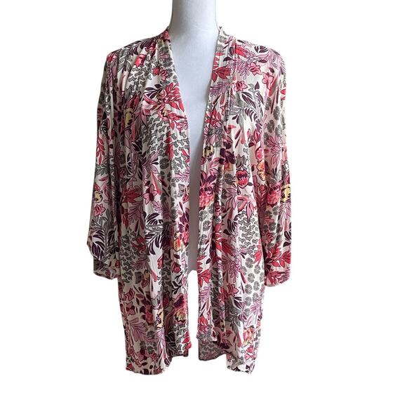 Knox Rose Women Wrap XL/2X Pink Floral Open Front Cottage Grandma Boho Festival‎ - Picture 1 of 8